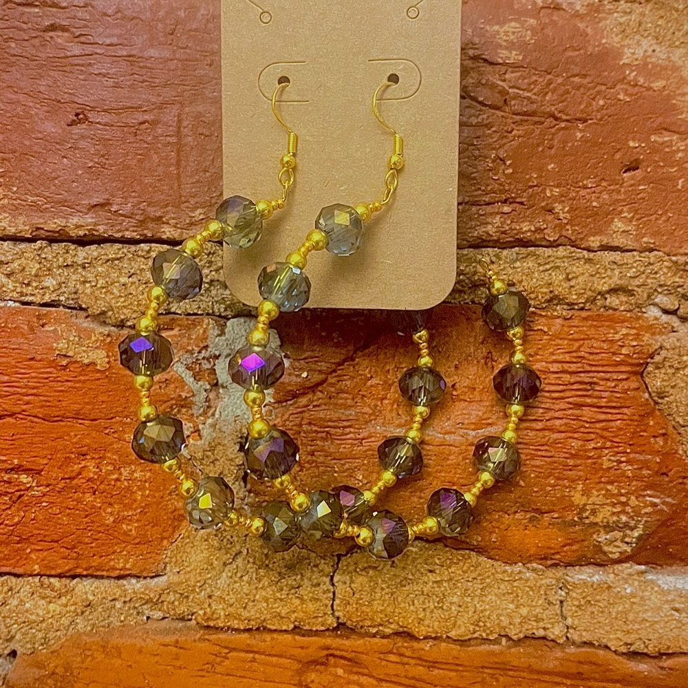 Gold and Purple Handcrafted Hoop Earrings
